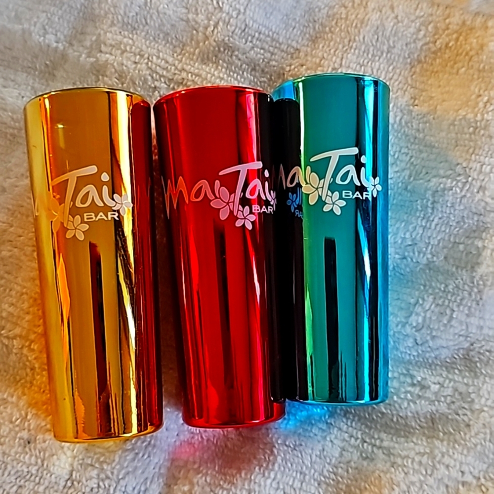 Tall Shot Glass Mai Tai Bar Shooter Metallic Blue, Red, Gold 4-1/8" Jigger